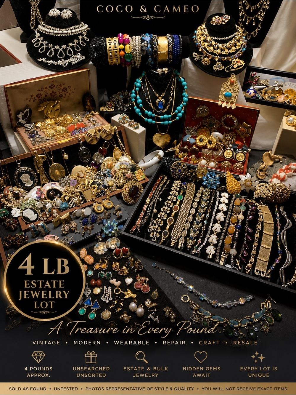 4 LB Estate Jewelry Lot | Vintage Modern Wearable Repair Resale Craft Mixed Bulk